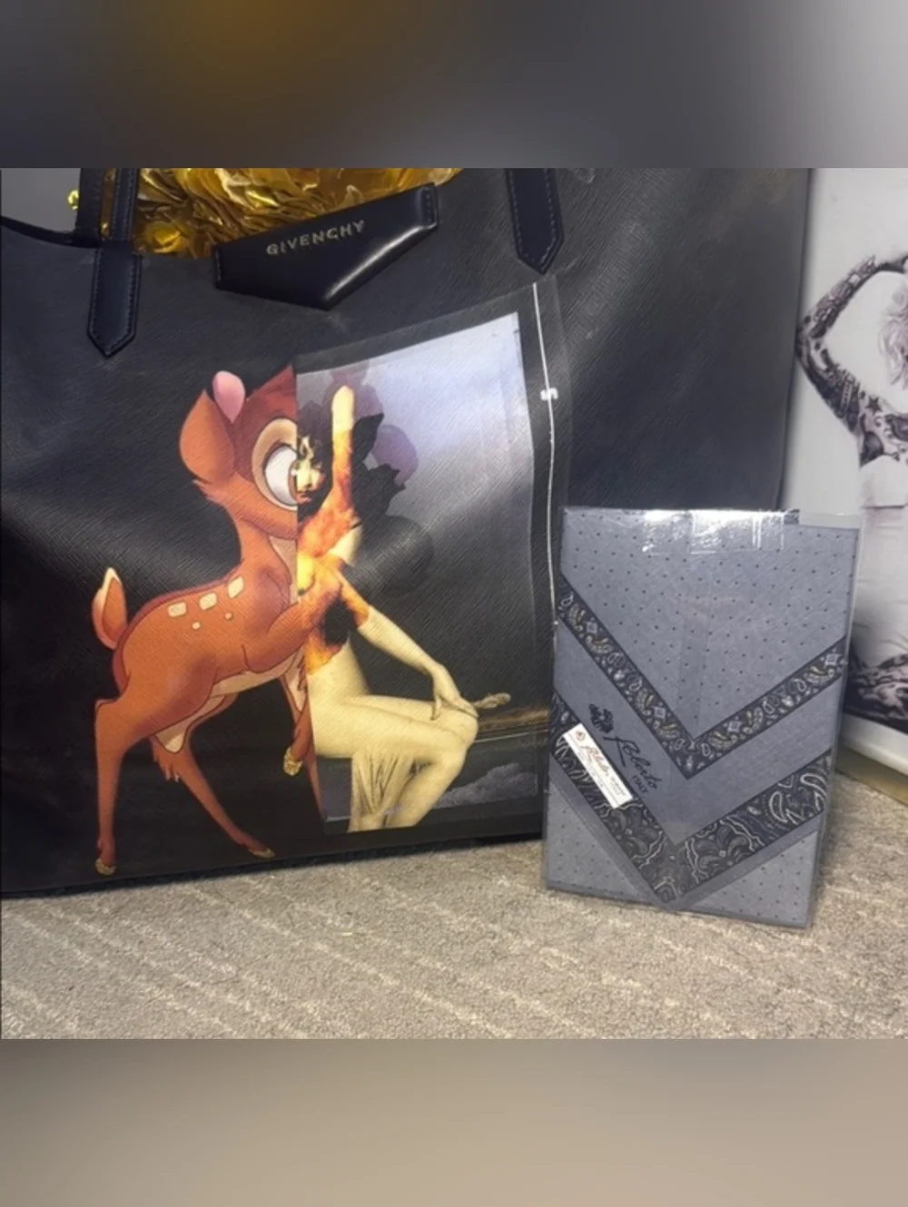 Givenchy x Disney Bambi Antigona Black Tote & Roberto Italy scarf